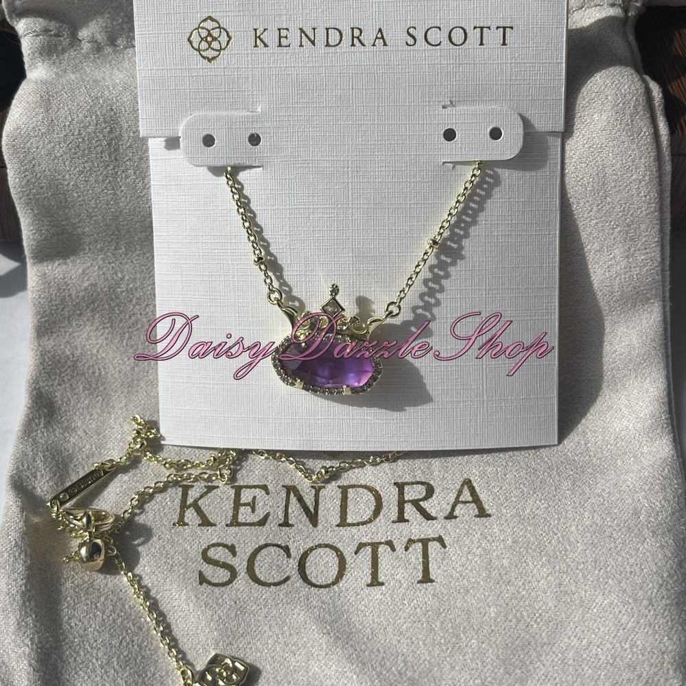 ✨New Kendra Scott Disney Elisa Princess Short Gold Pendant Purple Necklace ✨ - Picture 4 of 9